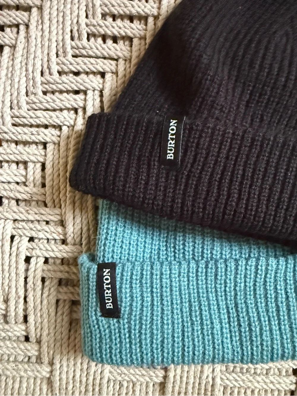 Burton Ribbed Knit Beanie Hat Bundle Black Teal Cuffed Stretch Winter Caps